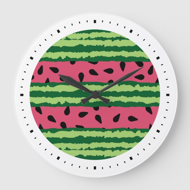 Niedliches Wassermelone Muster Pink & Green Große Wanduhr (Vorderseite)