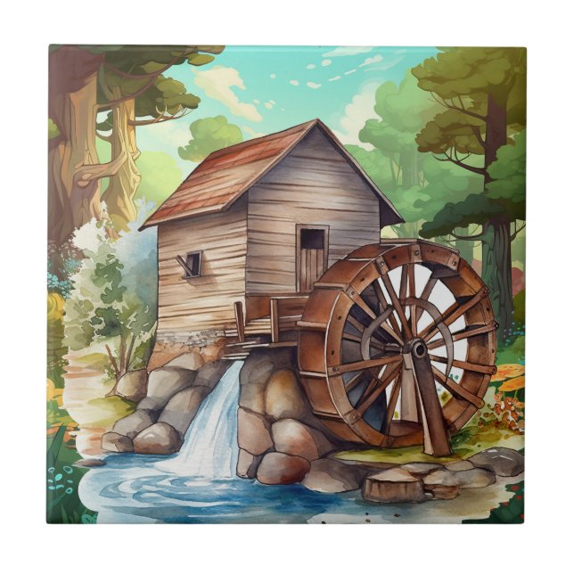 niedliches Wasserrad Land Fliese (Vorderseite)