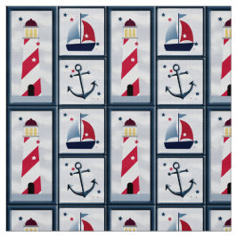 Niedliches Wasserschiff, Leuchtturm, Ankerboot Stoff