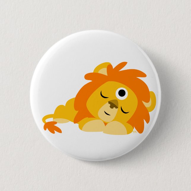 Niedliches Watchful Cartoon Lion Button Abzeichen (Vorderseite)