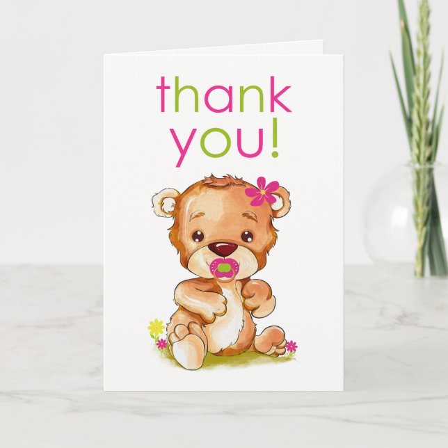 Niedliches Watercolor-Baby-Bärn-Mädchen danken Dankeskarte (Vorderseite)