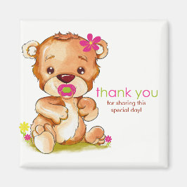 Niedliches Watercolor Baby Bear Girl Danke Magnet