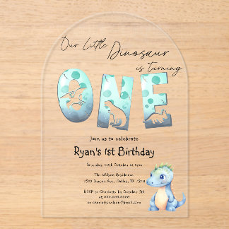 Niedliches Watercolor Baby Dinosaur 1. Geburtstag Acryleinladungen