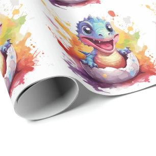 Niedliches Watercolor Baby Dinosaurier Geschenkpapier