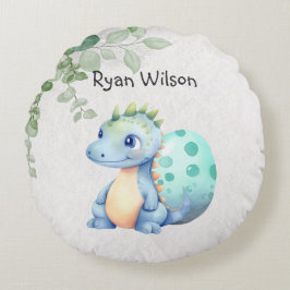 Niedliches Watercolor Baby Dinosaurier Rundes Kissen