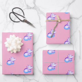 Niedliches Watercolor Baby Hippo Geschenkpapier Set