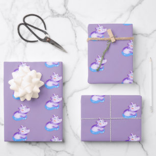Niedliches Watercolor Baby Hippo Geschenkpapier Set
