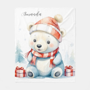 Niedliches Watercolor Baby Polar Bären Weihnachten Fleecedecke
