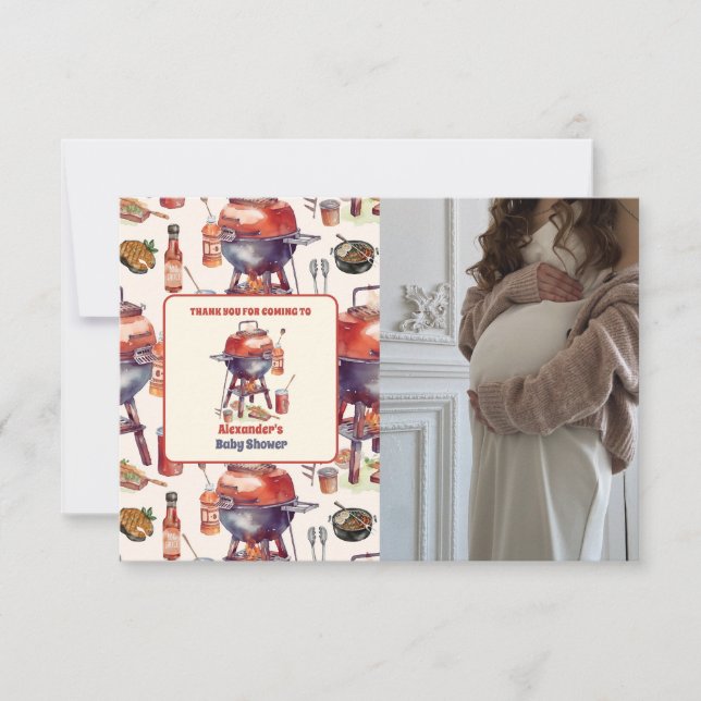 Niedliches Watercolor Baby Q Baby Dusche Foto Dankeskarte (Vorderseite)