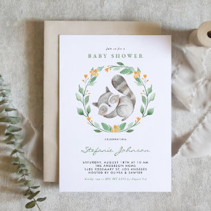 Niedliches Watercolor Baby Raccoon Woodland Babydu Einladung