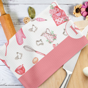 Niedliches Watercolor Baking Muster Pink Monogramm Geschirrtuch