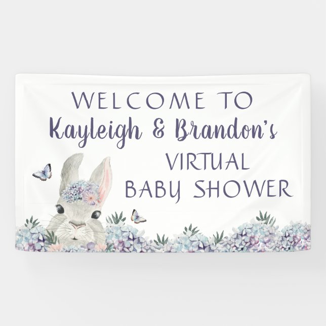 Niedliches Watercolor Bunny Virtual Baby Dusche Wi Banner (Horizontal)