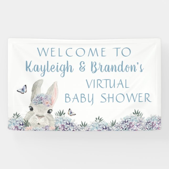 Niedliches Watercolor Bunny Virtual Baby Dusche Wi Banner (Horizontal)