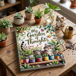 Niedliches Watercolor Cat Pflanze Notizblock