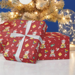 Niedliches Watercolor Kuhmuster auf Weihnachten Geschenkpapier