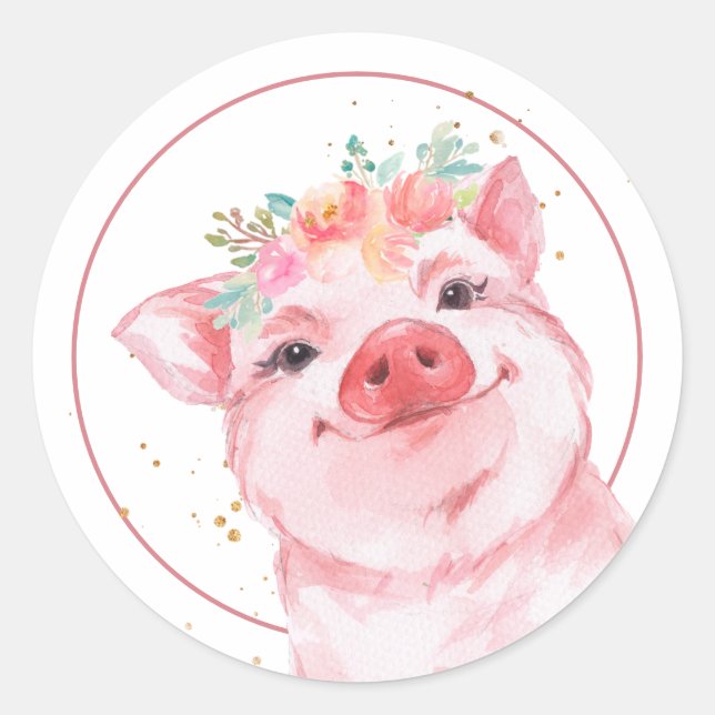 Niedliches Watercolor Pig Runder Aufkleber (Vorderseite)