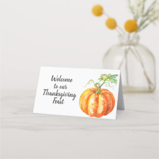 Niedliches Watercolor Pumpkin Erntedank Design Platzkarte