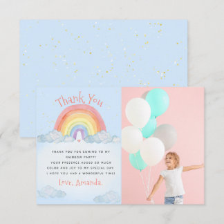 Niedliches Watercolor Rainbow Birthday Party Foto Dankeskarte