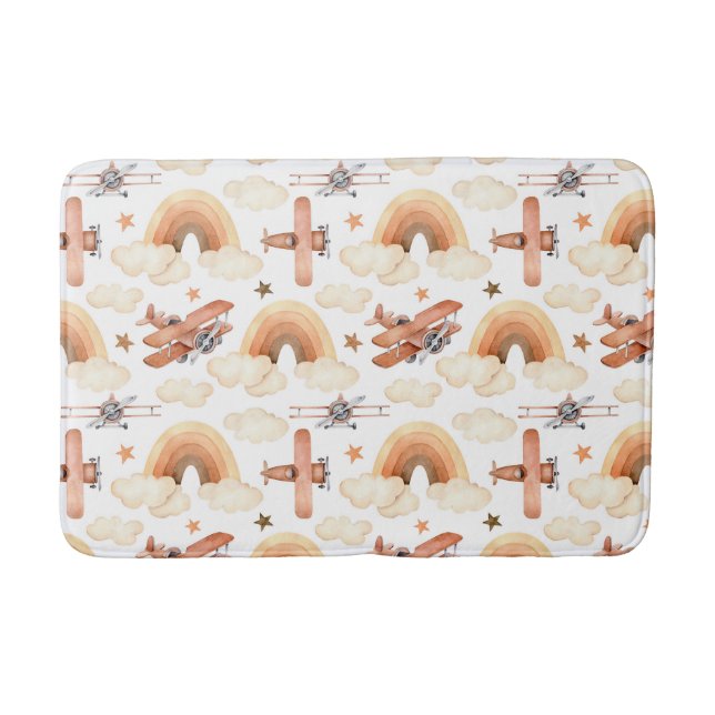 Niedliches Watercolor Rainbow-Flugzeugmuster Badematte (Vorderseite)