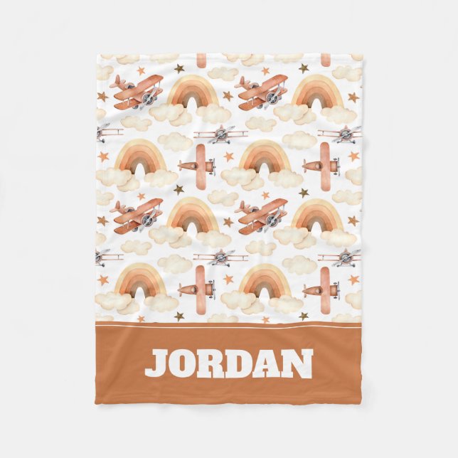 Niedliches Watercolor Rainbow-Flugzeugmuster Fleecedecke (Vorderseite)