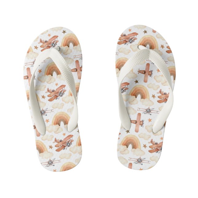 Niedliches Watercolor Rainbow-Flugzeugmuster Kinderbadesandalen (Fußbett)