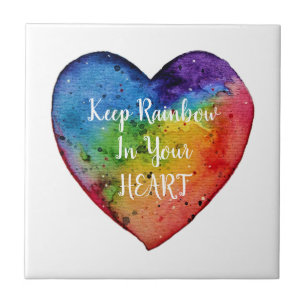 Niedliches Watercolor-Regenbogen-Herz Fliese
