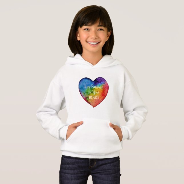 Niedliches Watercolor-Regenbogen-Herz Hoodie (Vorne ganz)