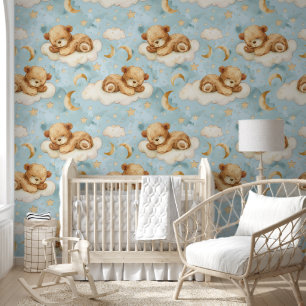 Niedliches Watercolor Sleeping Baby Bear Kinderzim Tapete