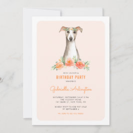 Niedliches Watercolor Whippet Peach Floral Kinderg Einladung