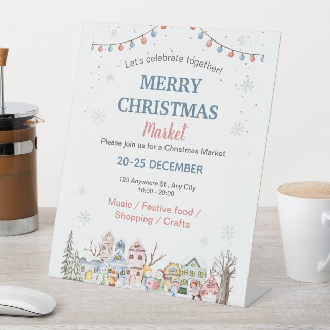 Niedliches Watercolor Winterurlaubsmarkt Sockelschild (In Situ)