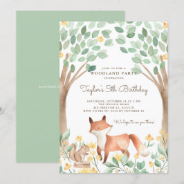 Niedliches Watercolor Woodland Fox Kindergeburtsta Einladung