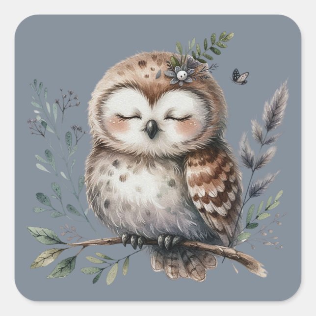 Niedliches Waterfarbe mit Blumenwaldstil Quadratischer Aufkleber (Vorderseite)