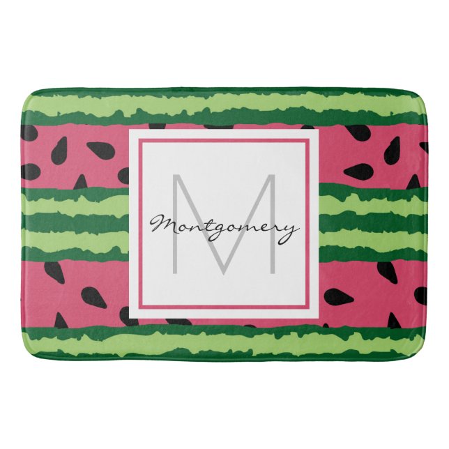 Niedliches Watermelon Muster Pink & Green Monogram Badematte (Vorderseite)