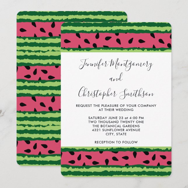 Niedliches Watermelon-Muster Pink & Green Wedding Einladung (Vorne/Hinten)