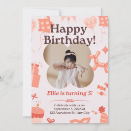 Niedliches Weichrosa Happy Birthday Kid Party Einl Einladung