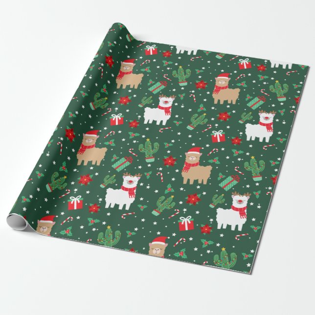 Niedliches Weihnachten Alpaca Geschenkpapier (Ungerollt)
