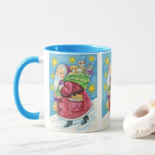 Niedliches Weihnachten, der Weihnachtsmann mit Kät Tasse