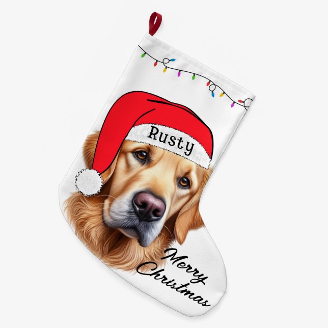 Niedliches Weihnachten Golden Retriever Großer Weihnachtsstrumpf (Vorderansicht (hängend))