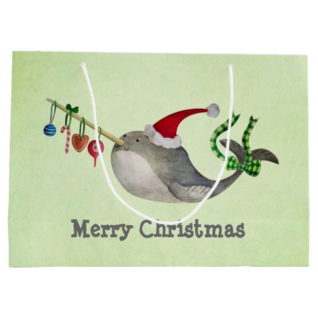Niedliches Weihnachten Narwhal Große Geschenktüte (Rückseite)