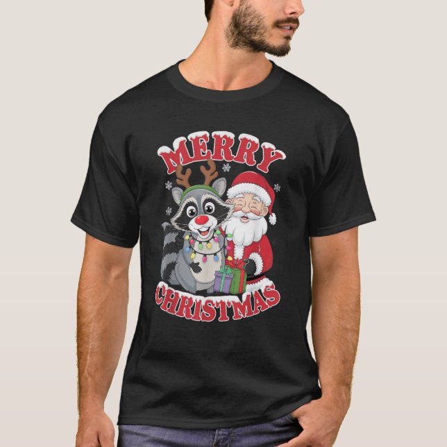 Niedliches Weihnachten Raccoon T-Shirt (Vorderseite)