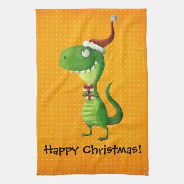 Niedliches Weihnachten T-rex Geschirrtuch (Vertikal)