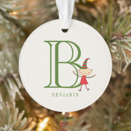 Niedliches Weihnachts-Elf-Monogram-Holiday-Kid-Fot Ornament