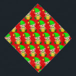 Niedliches Weihnachts-Elf-Muster auf Rot Halstuch<br><div class="desc">Weihnachtself in grünem Muster auf rotem Hintergrund gekleidet. Milo-Text kann personalisiert sein.</div>