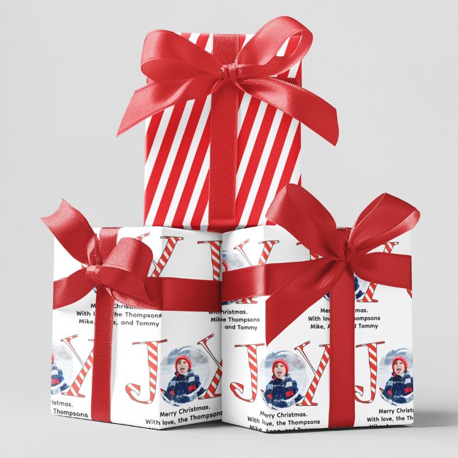 Niedliches Weihnachts-Foto Joy Typografy Custom Geschenkpapier Set (Cute Custom Photo typography Christmas wrapping paper.)