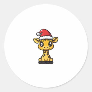 Niedliches Weihnachts-Giraffe Xmas-Comic Runder Aufkleber