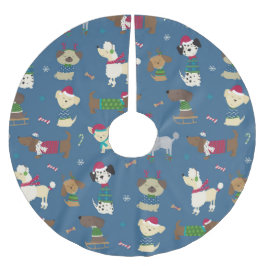 Niedliches Weihnachts-Hundeschema auf Blue Polyester Weihnachtsbaumdecke