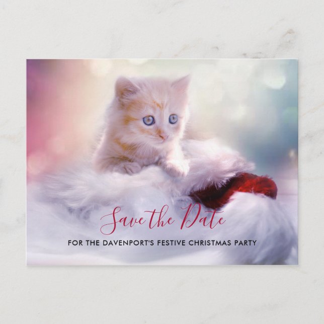 Niedliches Weihnachts-Kitten-Party Save the Date Postkarte (Vorderseite)