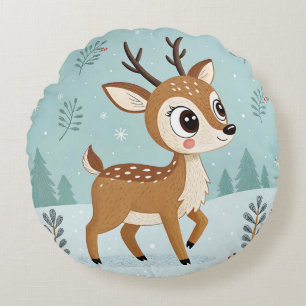 Niedliches Weihnachts Rentier Rundes Kissen