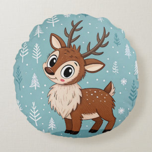 Niedliches Weihnachts Rentier Rundes Kissen