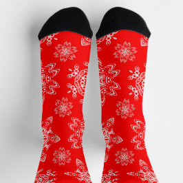 Niedliches Weihnachts-Rot- und Weißschneeflocken-M Socken